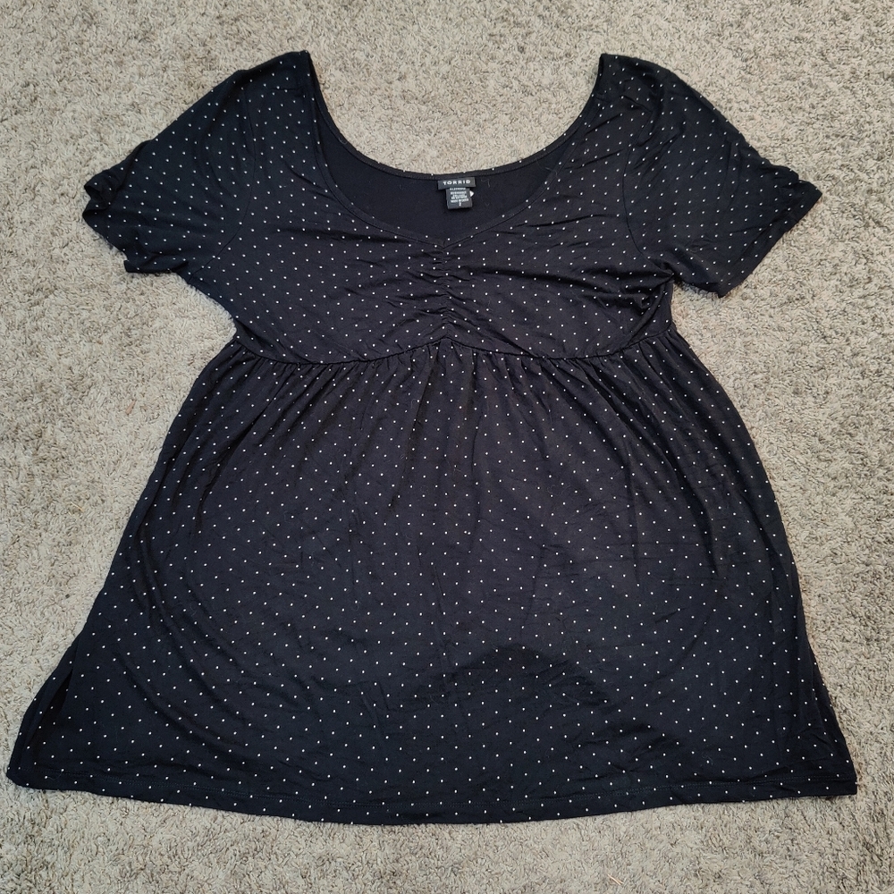 Torrid Black and White Polka Dot Babydoll Top